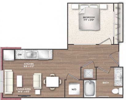 Floor plan for studio, 1 bath, 539 sqft